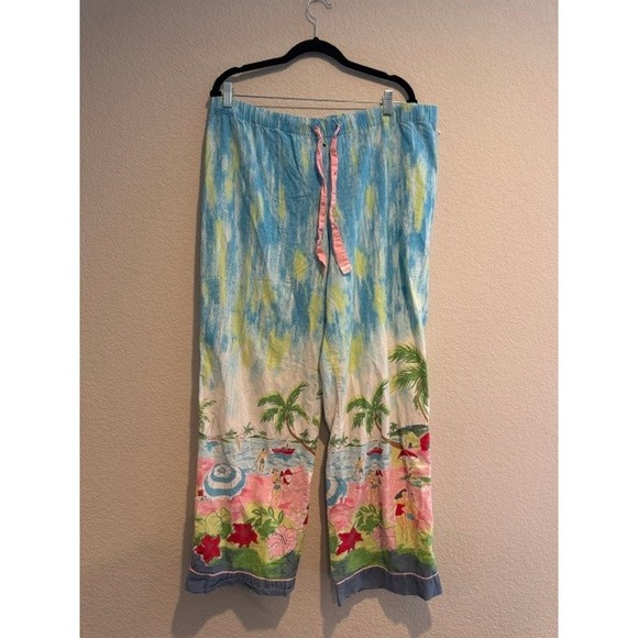 Nick & Nora Other - Nick & Nora Womens Tropical Beach Scene Pajama Pants Blue Pink Cotton L hole